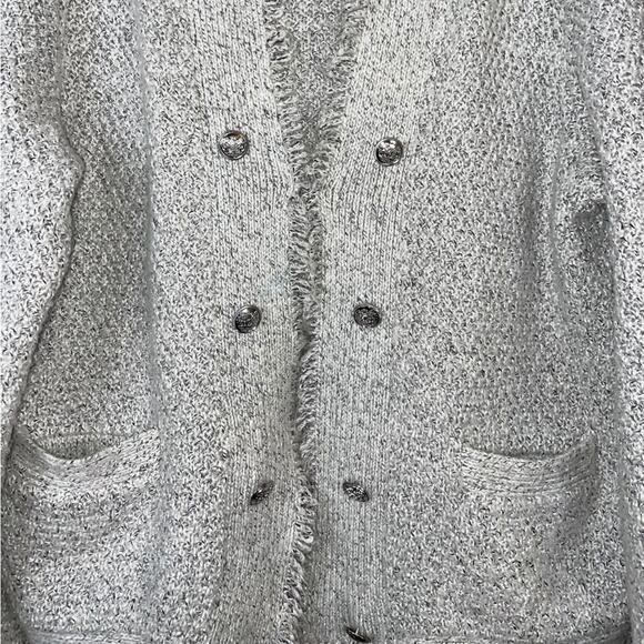 INC International Concepts Silver Metallic Knitted Tweed Sweater Jacket Large - Picture 2 of 9